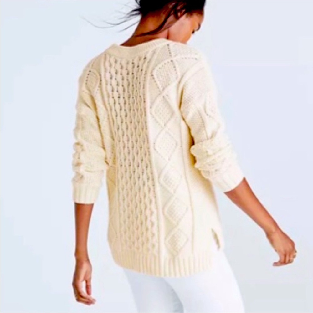 Madewell Cable-Knit Sweater - cotton, ivory color, crew neck